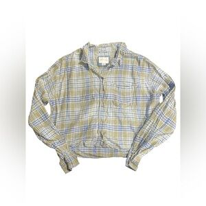 American Eagle Green & Blue Button Up Cropped Shirt Size Medium Girls EUC